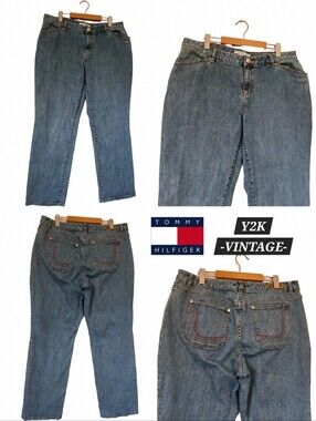 Vintage Y2K Tommy Hilfiger Hipster Jeans Size 16 Medium Wash Embroidered Pocket